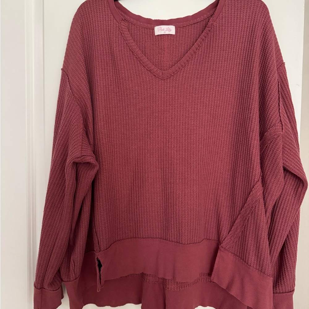 Pink Lily Oversize V-neck Thermal